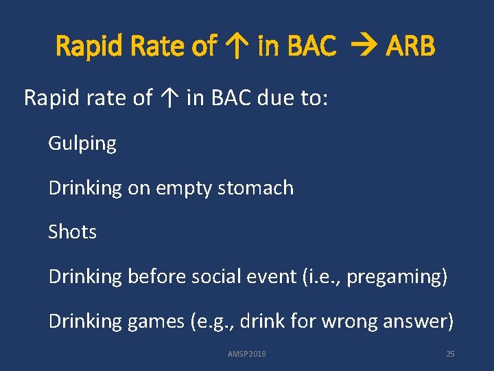 Rapid Rate of ↑ in BAC ARB Rapid rate of ↑ in BAC due