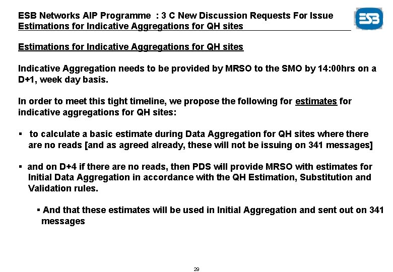 ESB Networks AIP Programme : 3 C New Discussion Requests For Issue Estimations for