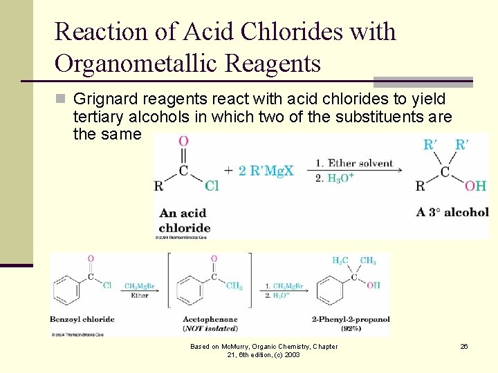Reaction of Acid Chlorides with Organometallic Reagents n Grignard reagents react with acid chlorides
