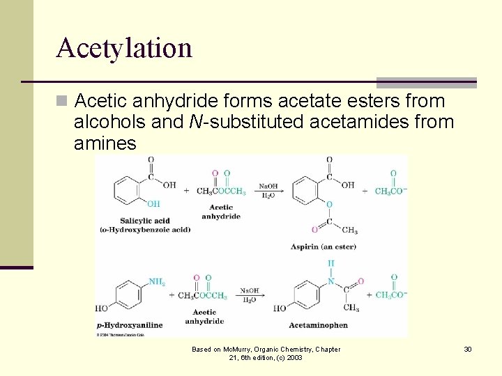 Acetylation n Acetic anhydride forms acetate esters from alcohols and N-substituted acetamides from amines