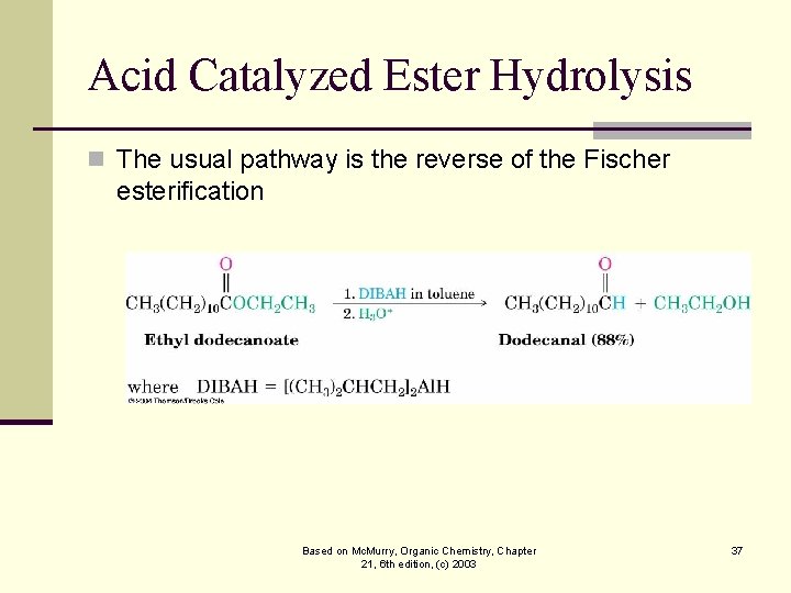 Acid Catalyzed Ester Hydrolysis n The usual pathway is the reverse of the Fischer