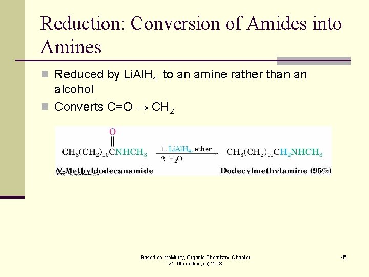Reduction: Conversion of Amides into Amines n Reduced by Li. Al. H 4 to