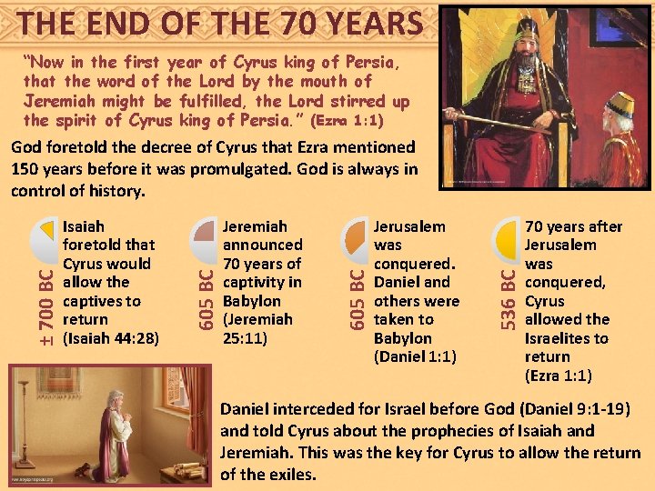 THE END OF THE 70 YEARS “Now in the first year of Cyrus king