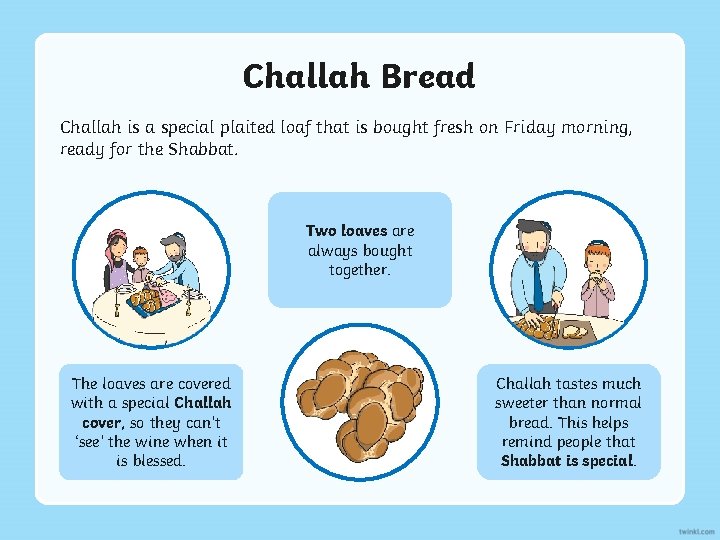 Challah Bread Challah is a special plaited loaf that is bought fresh on Friday