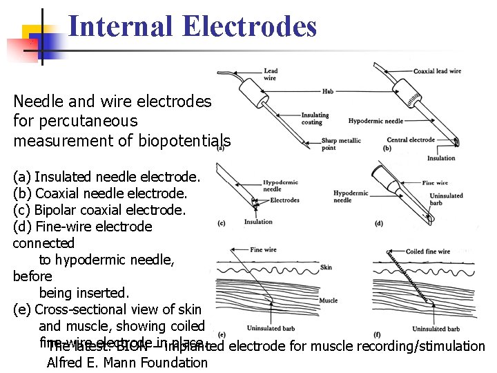 Internal Electrodes Needle and wire electrodes for percutaneous measurement of biopotentials (a) Insulated needle