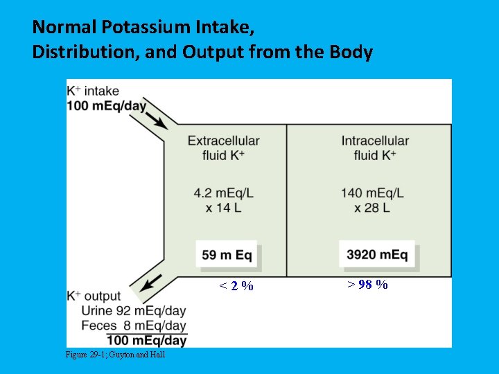 Normal Potassium Intake, Distribution, and Output from the Body <2% Figure 29 -1; Guyton