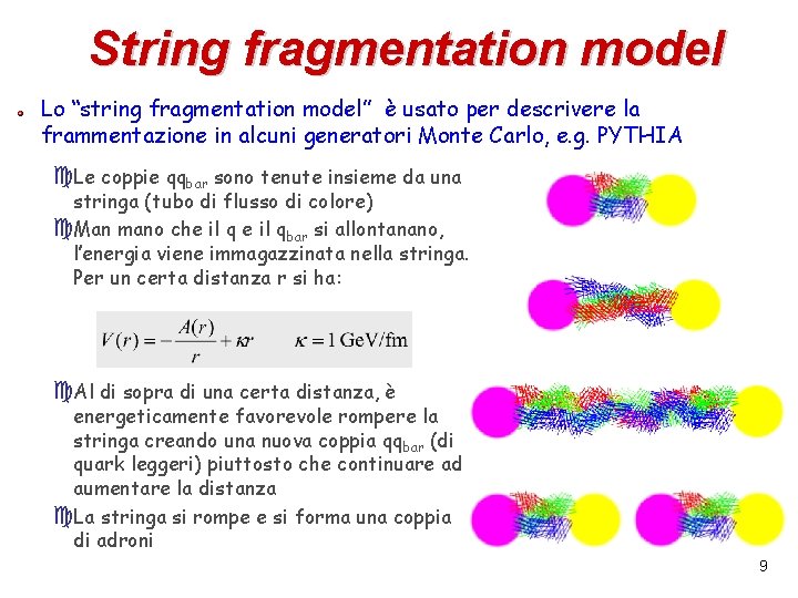 String fragmentation model Lo “string fragmentation model” è usato per descrivere la frammentazione in