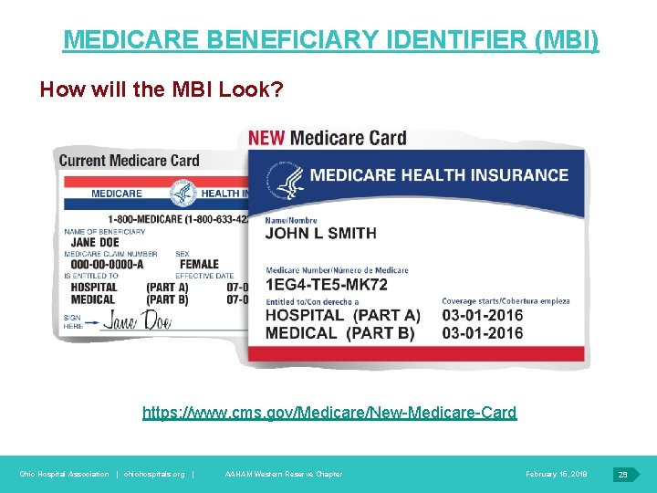 MEDICARE BENEFICIARY IDENTIFIER (MBI) How will the MBI Look? https: //www. cms. gov/Medicare/New-Medicare-Card Ohio