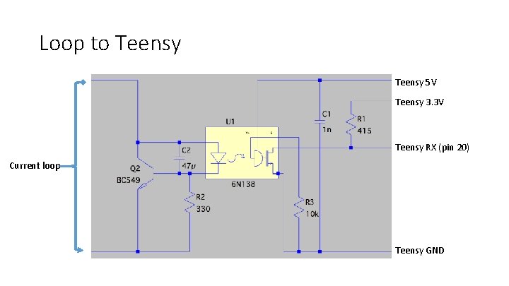 Loop to Teensy 5 V Teensy 3. 3 V Teensy RX (pin 20) Current