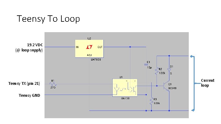 Teensy To Loop 19. 2 VDC (@ loop supply) Teensy TX (pin 21) Teensy