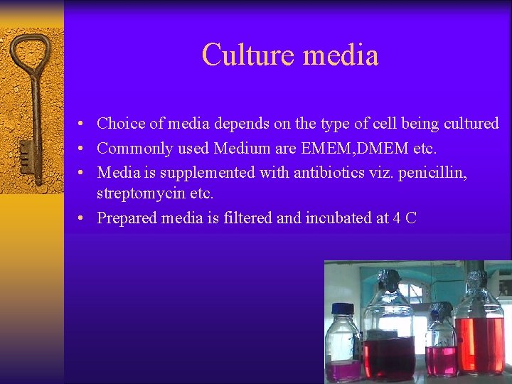 Culture media • Choice of media depends on the type of cell being cultured