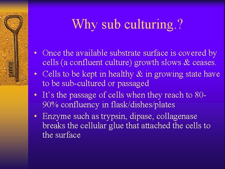 Why sub culturing. ? • Once the available substrate surface is covered by cells