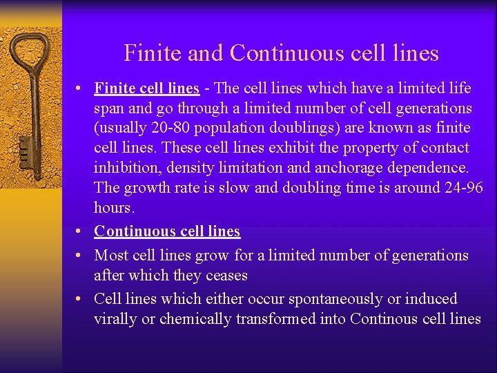 Finite and Continuous cell lines • Finite cell lines - The cell lines which