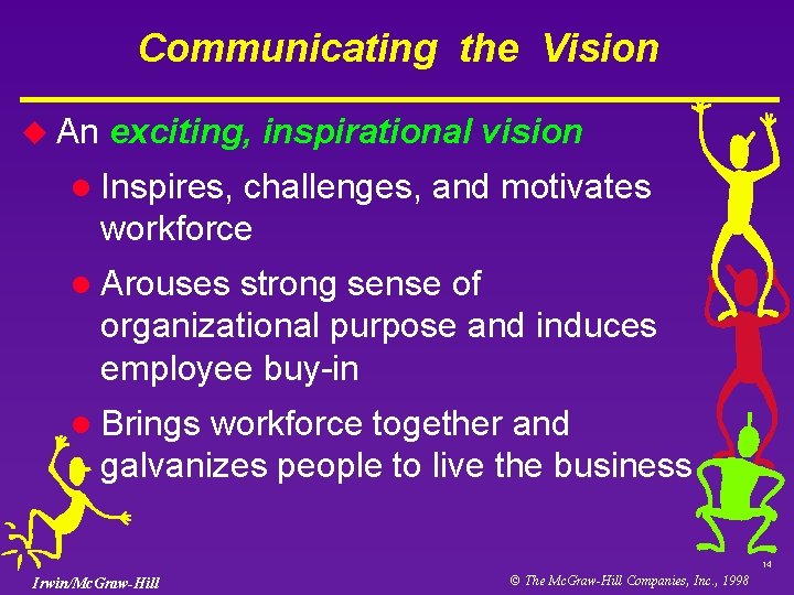 Communicating the Vision u An exciting, inspirational vision l Inspires, challenges, and motivates workforce