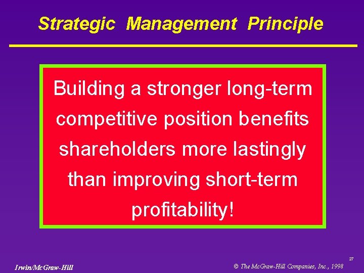 Strategic Management Principle Building a stronger long-term competitive position benefits shareholders more lastingly than