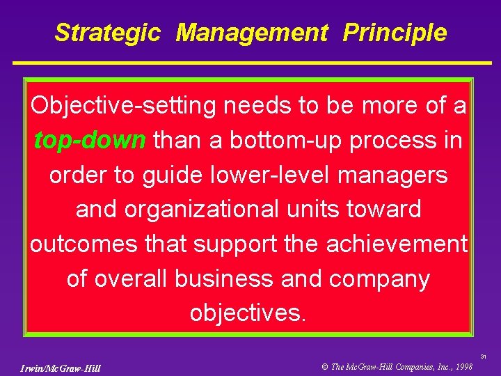 Strategic Management Principle Objective-setting needs to be more of a top-down than a bottom-up