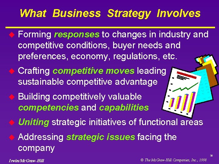 What Business Strategy Involves u Forming responses to changes in industry and competitive conditions,