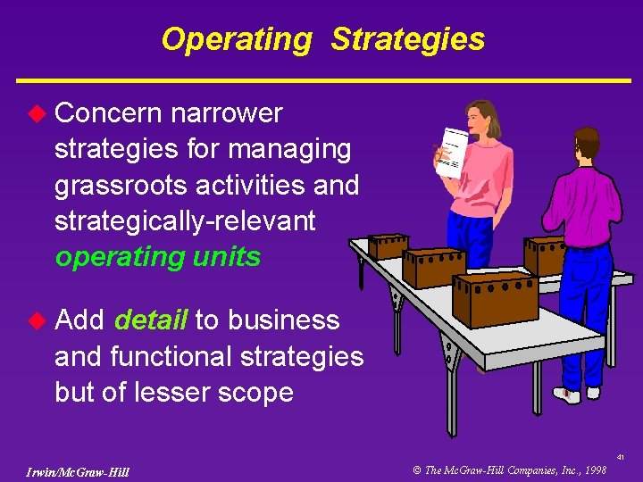 Operating Strategies u Concern narrower strategies for managing grassroots activities and strategically-relevant operating units