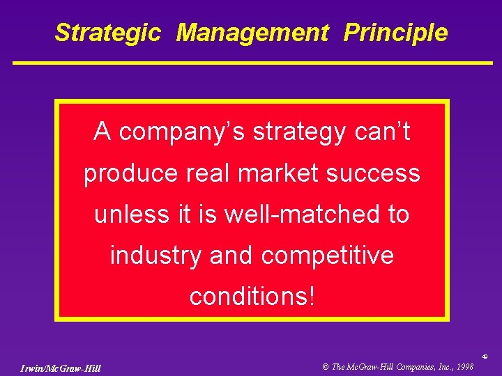 Strategic Management Principle A company’s strategy can’t produce real market success unless it is