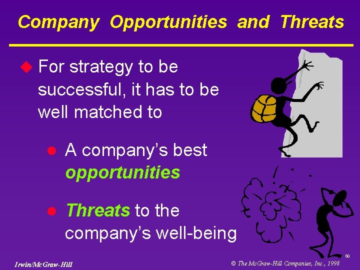 Company Opportunities and Threats u For strategy to be successful, it has to be