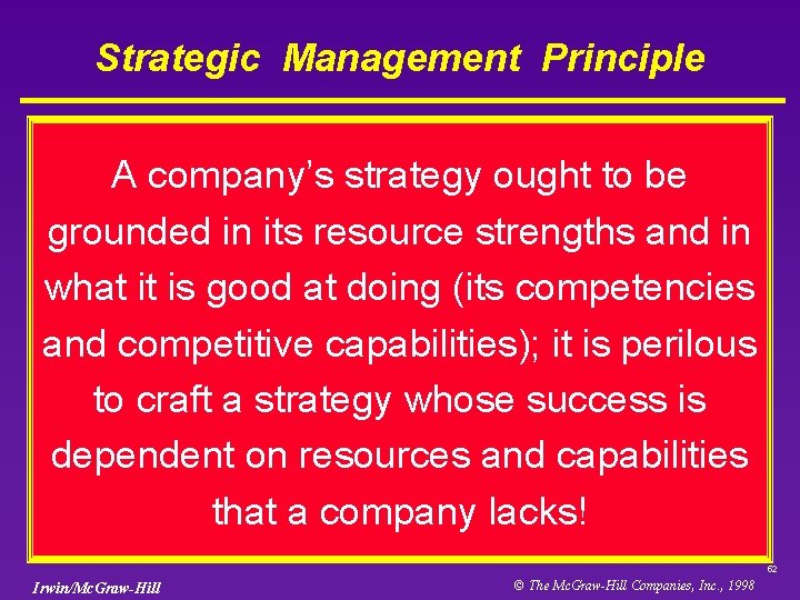 Strategic Management Principle A company’s strategy ought to be grounded in its resource strengths