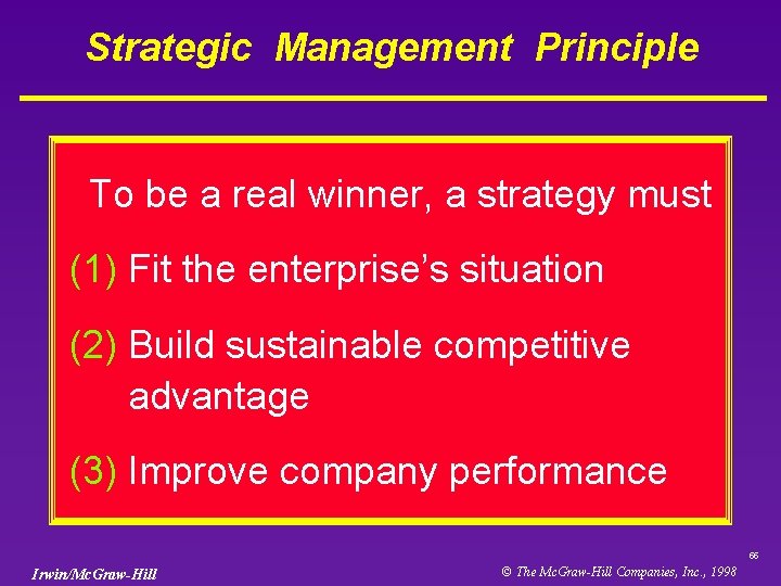 Strategic Management Principle To be a real winner, a strategy must (1) Fit the