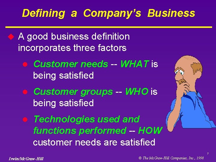 Defining a Company’s Business u A good business definition incorporates three factors l Customer