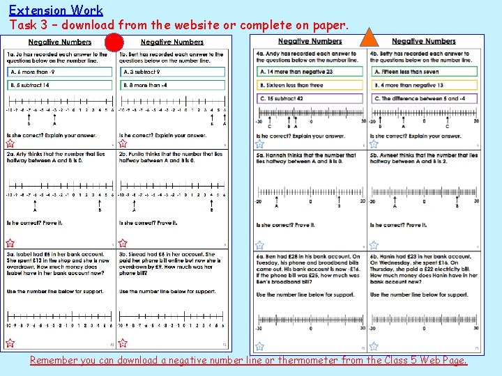 Extension Work Task 3 – download from the website or complete on paper. Remember