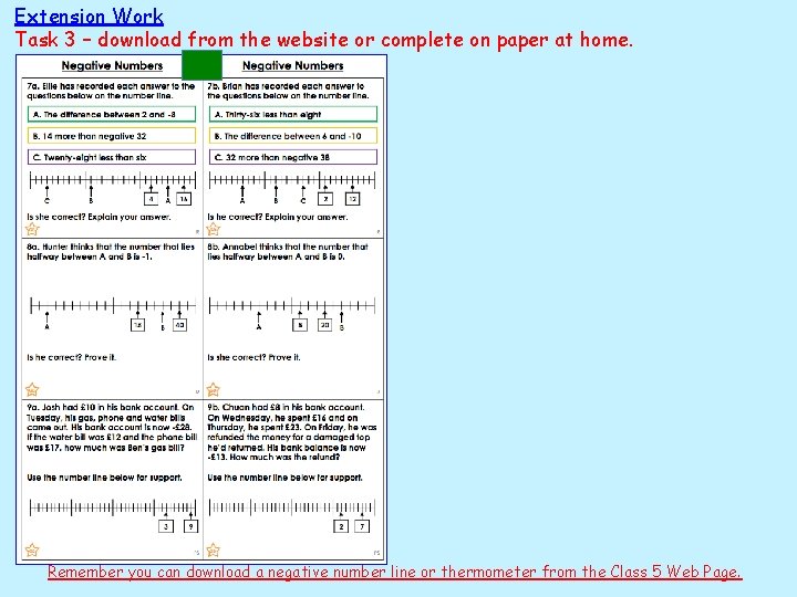 Extension Work Task 3 – download from the website or complete on paper at