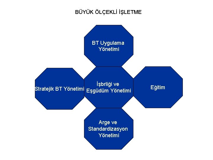 BÜYÜK ÖLÇEKLİ İŞLETME BT Uygulama Yönetimi İşbrliği ve Stratejik BT Yönetimi Eşgüdüm Yönetimi Arge