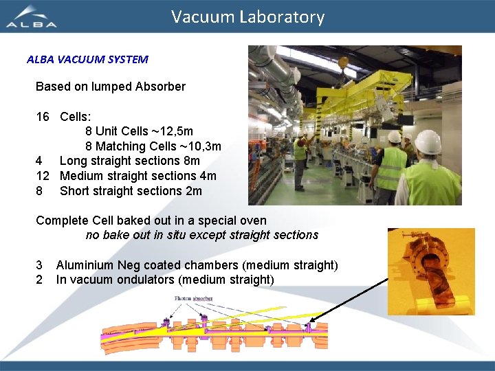 Vacuum Laboratory ALBA VACUUM SYSTEM Based on lumped Absorber 16 Cells: 8 Unit Cells