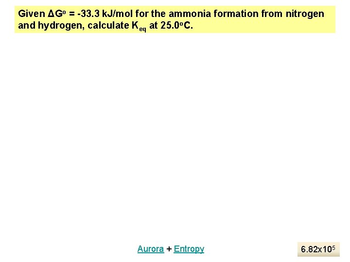 Given ΔGo = -33. 3 k. J/mol for the ammonia formation from nitrogen and