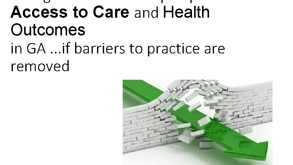 Access to Care and Health Outcomes in GA. . . if barriers to practice