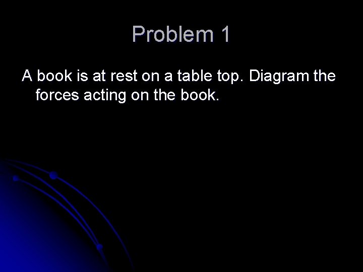 Problem 1 A book is at rest on a table top. Diagram the forces