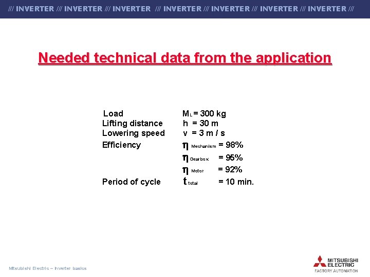 /// INVERTER /// INVERTER /// Industrial Automation Needed technical data from the application Load