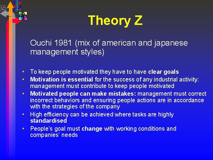 Theory Z Ouchi 1981 (mix of american and japanese management styles) • To keep