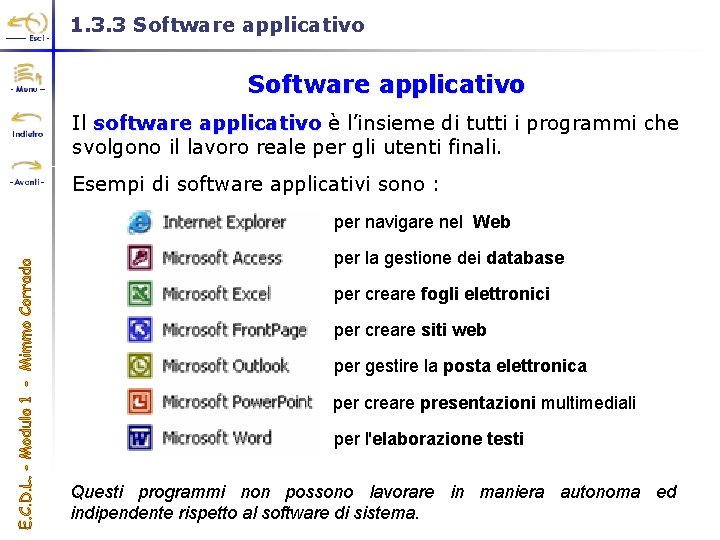 1. 3. 3 Software applicativo Il software applicativo è l’insieme di tutti i programmi