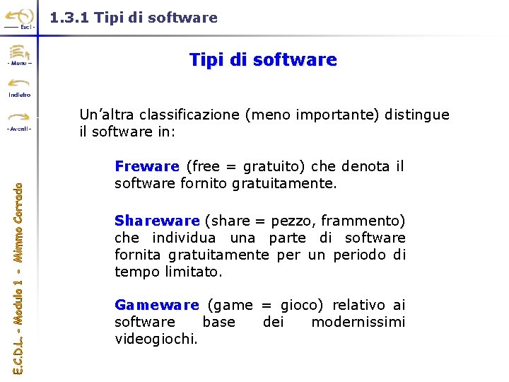 1. 3. 1 Tipi di software Un’altra classificazione (meno importante) distingue il software in: