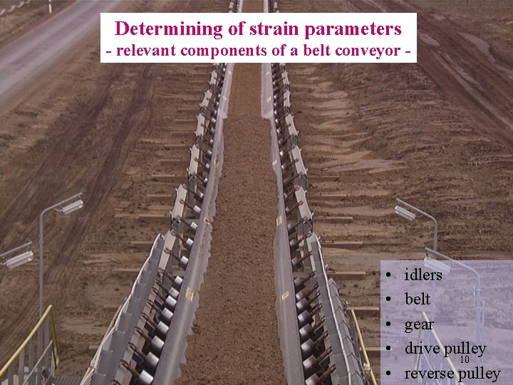 Determining of strain parameters - relevant components of a belt conveyor - • •