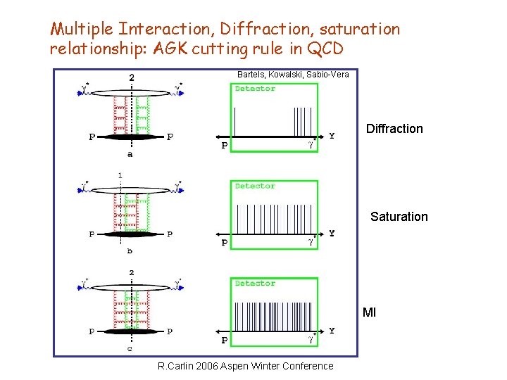 Multiple Interaction, Diffraction, saturation relationship: AGK cutting rule in QCD Bartels, Kowalski, Sabio-Vera Diffraction