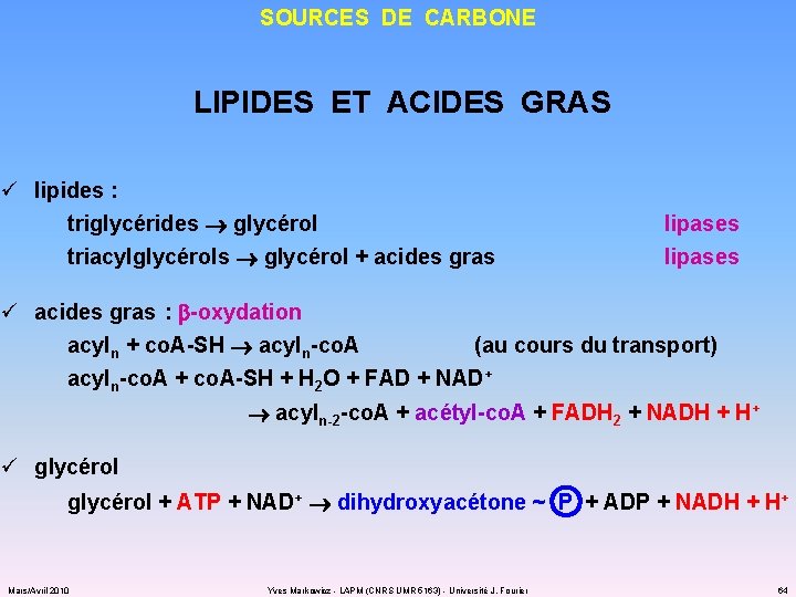 SOURCES DE CARBONE LIPIDES ET ACIDES GRAS ü lipides : triglycérides glycérol triacylglycérols glycérol