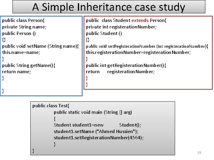 A Simple Inheritance case study public class Person{ private String name; public Person () A Simple Inheritance case study public class Person{ private String name; public Person ()
