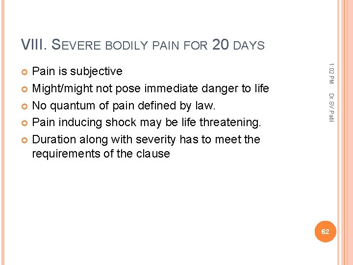 VIII. SEVERE BODILY PAIN FOR 20 DAYS 1: 02 PM Dr. SV. Patil Pain