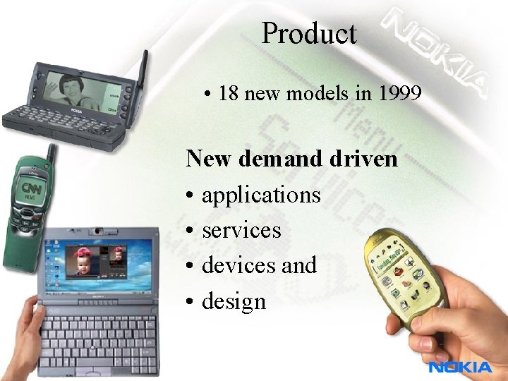 Product • 18 new models in 1999 New demand driven • applications • services