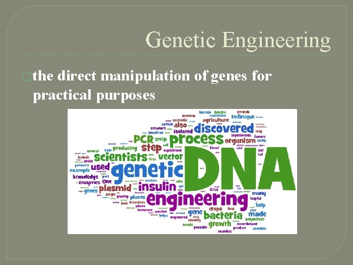 Genetic Engineering �the direct manipulation of genes for practical purposes 