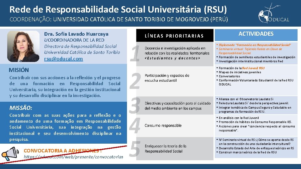 Rede de Responsabilidade Social Universitária (RSU) COORDENAÇÃO: UNIVERSIDAD CATÓLICA DE SANTO TORIBIO DE MOGROVEJO