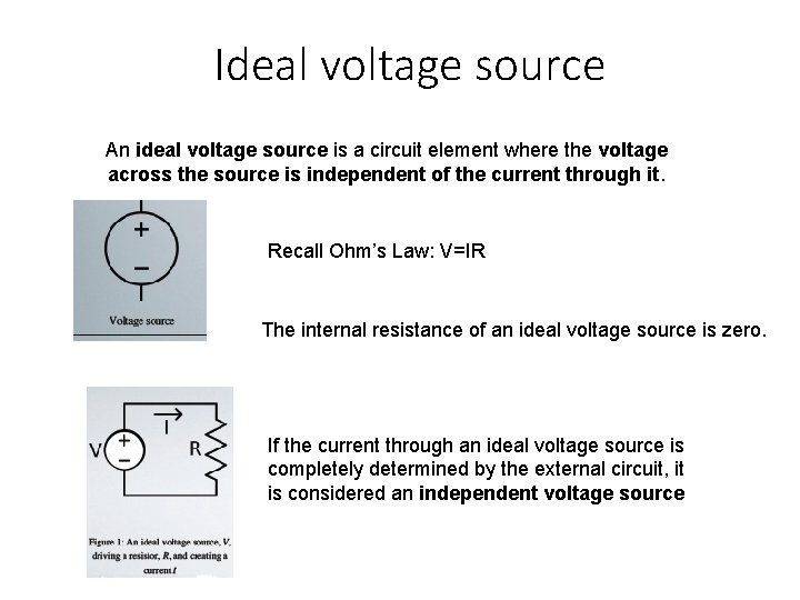 Ideal voltage source An ideal voltage source is a circuit element where the voltage
