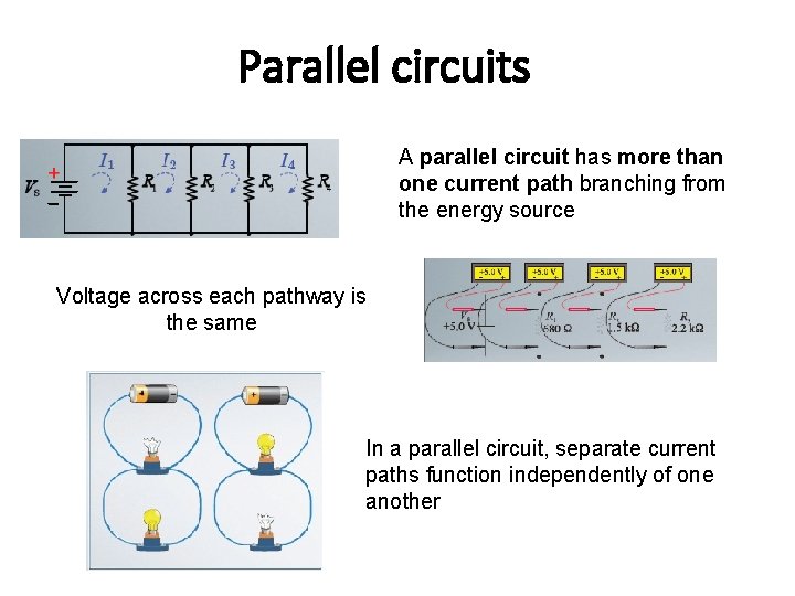 Parallel circuits A parallel circuit has more than one current path branching from the