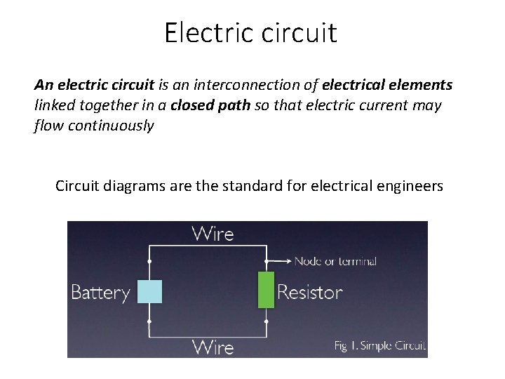 Electric circuit An electric circuit is an interconnection of electrical elements linked together in