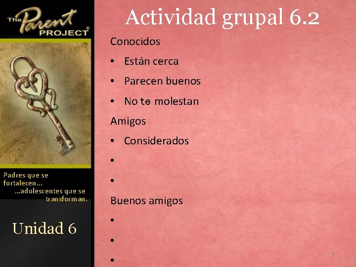 Actividad grupal 6. 2 Conocidos • Están cerca • Parecen buenos • No te